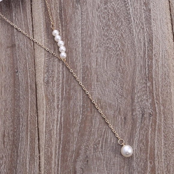 NEW!💙💎💛GOLDEN PEARL LOOK Y NECKLACE💛💎💙PRETTY - Picture 6 of 8